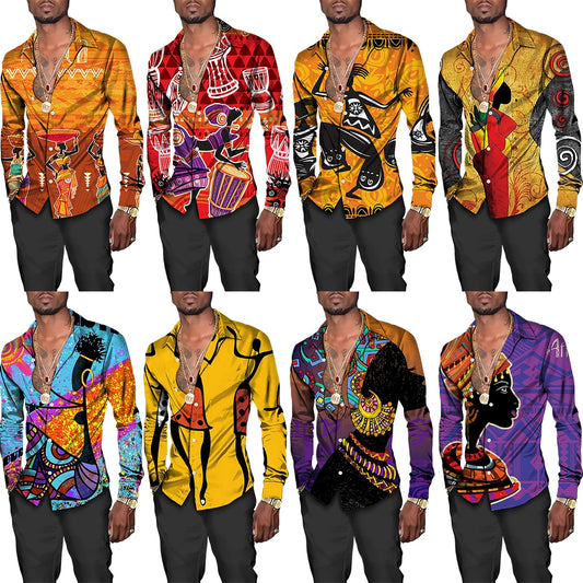 Spring African Men's Long Sleeve Ethnic Style Shirt