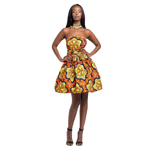 African Backless Floral Print Dress