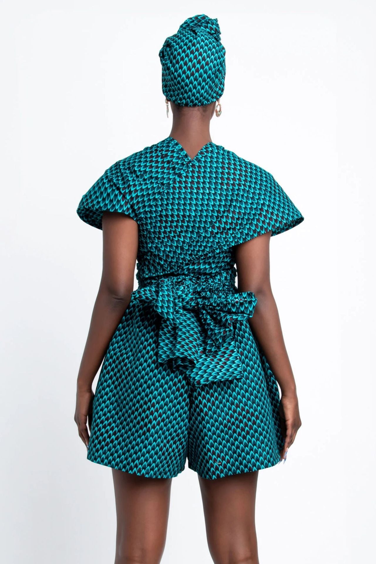 Trendy Retro African Print Jumpsuit-Blue