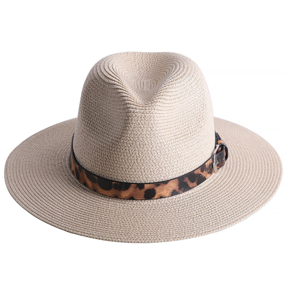 Jazzy Leopard Print Fedora Straw Hat for Women