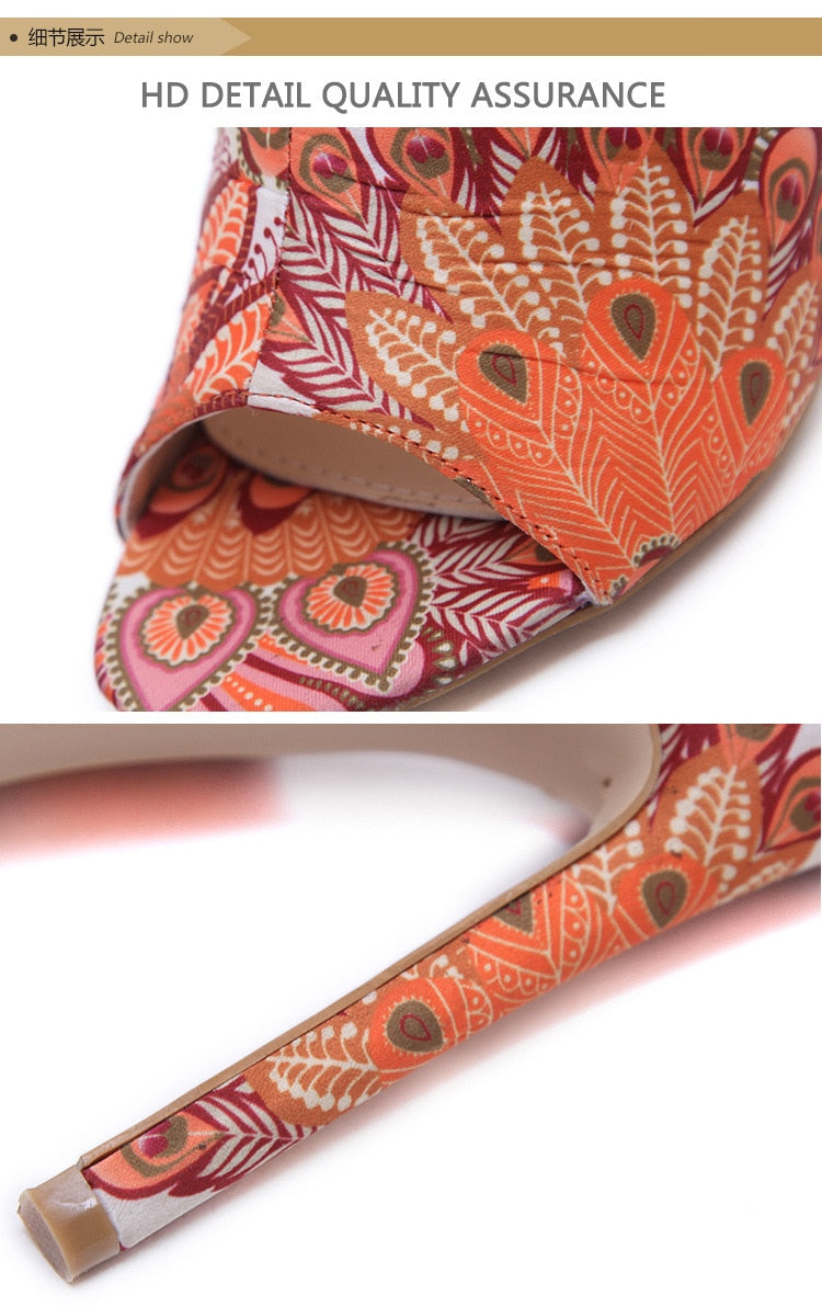 Feather Design Comfortable Slip-Heeled Sandals