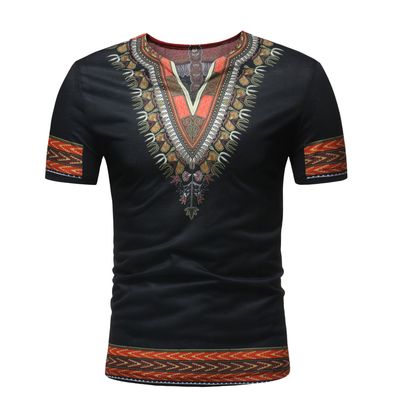 Men's African Dashiki Short-Sleeve Shirt-BLK