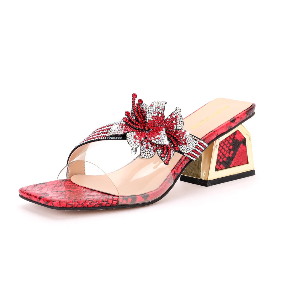 African Summer Wedding Diamond Fashion Sandals-Red