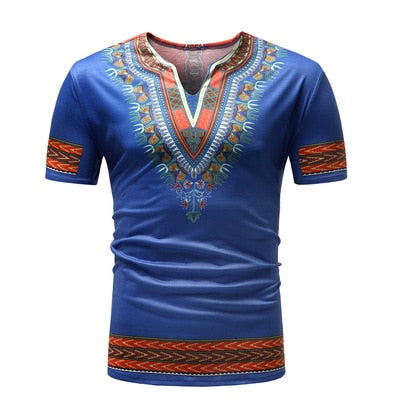Men's African Dashiki Short-Sleeve Shirt-BLU