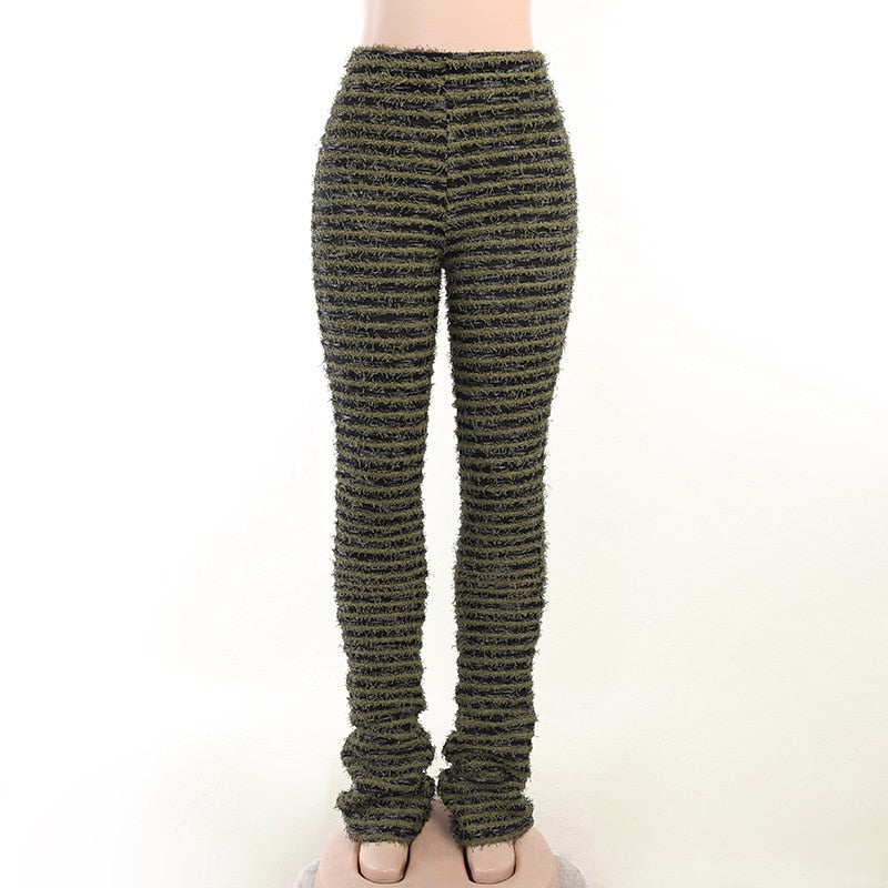 Black and White Striped Knitted Stacked Pants/ Bottoms