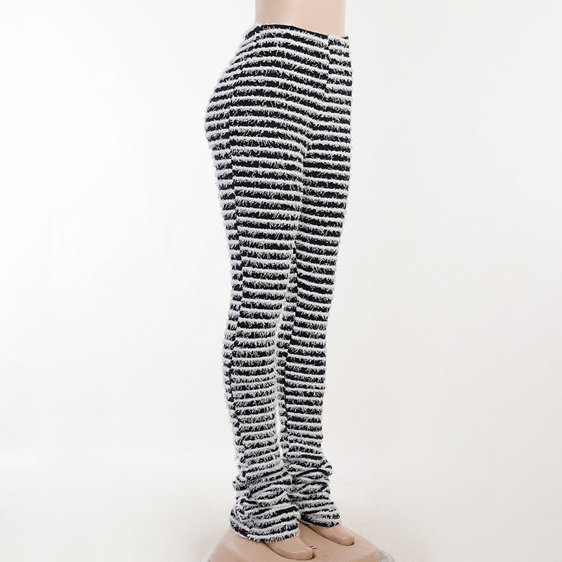 Black and White Striped Knitted Stacked Pants/ Bottoms