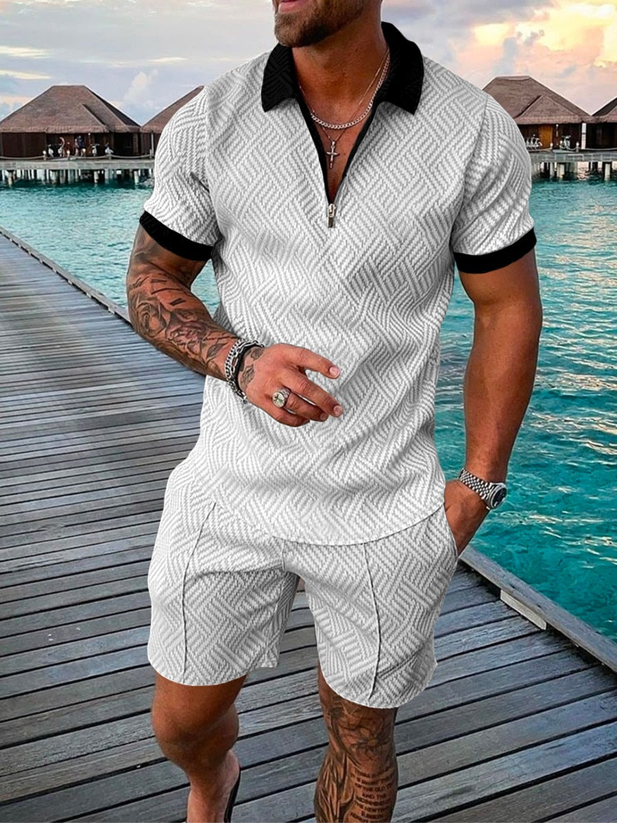 Men's Short Sleeve Zipper Polo Suit