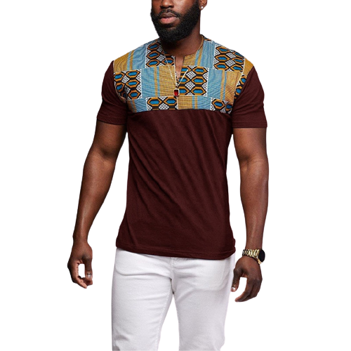 Men's Short Sleeve African Print T-Shirt-DKR
