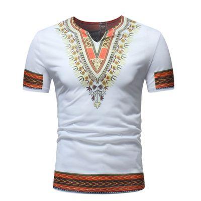 Men's African Dashiki Short-Sleeve Shirt-WHT